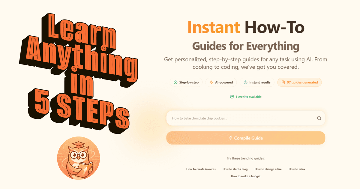 InstantHowTo.dev homepage showing AI-powered step-by-step guide generation